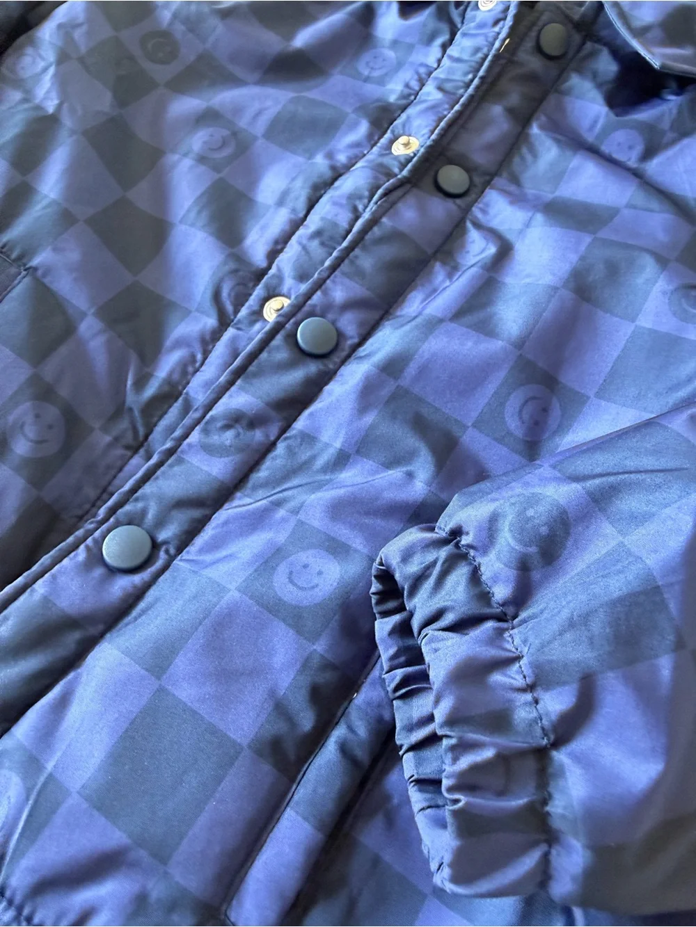 Old Navy Kids' Navy Blue Checkered Puffer Jacket